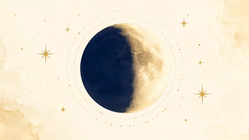 zunehmender Mond mit goldenen Sternen auf hellem Hintergrund